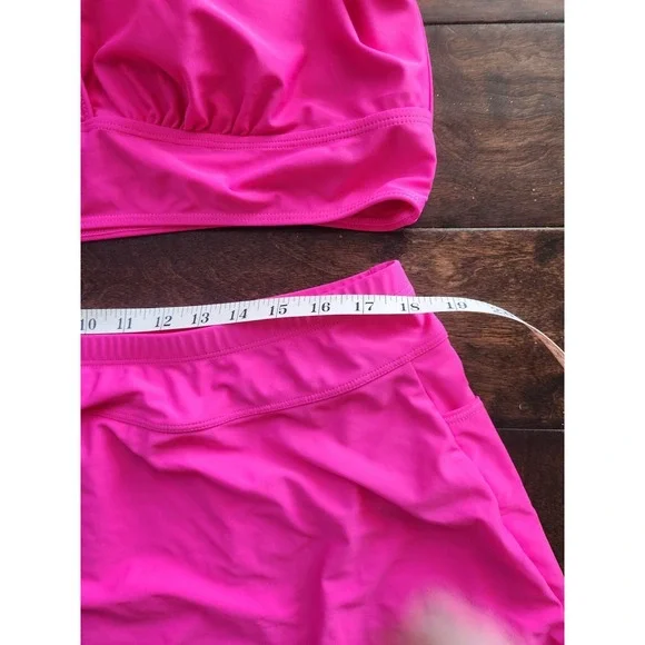 EUC Yonique Hot Pink Skirted Bikini Set - High- Waisted Tummy Control 20W Swim - Picture 7 of 11